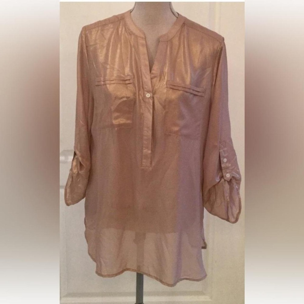Apartment 9 quiet luxury shimmery gold satin high neck sleeveless blouse size M